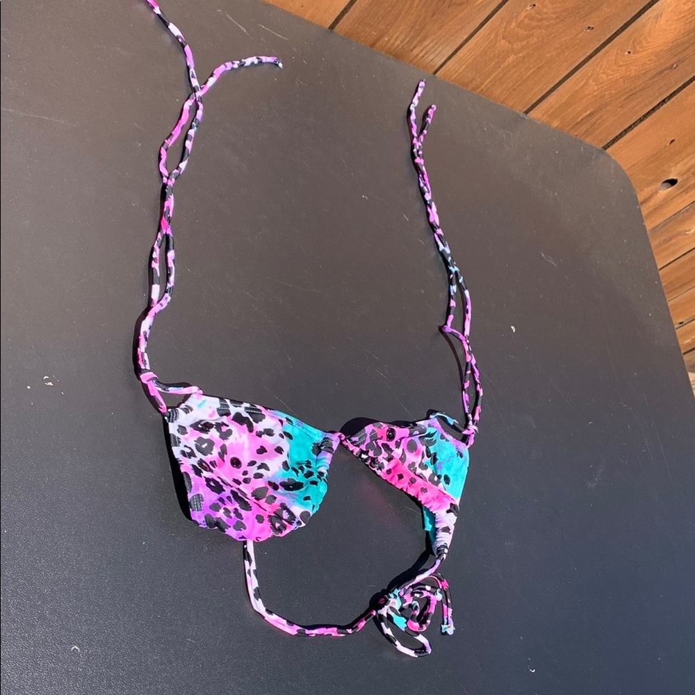 Colorful Animal Print Sequin Bikini Top Size S Leopard Halter Top